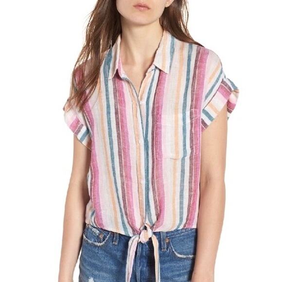 RAILS Amelie Tie Front Rainbow Striped Shirt Medium M - Picture 1 of 8